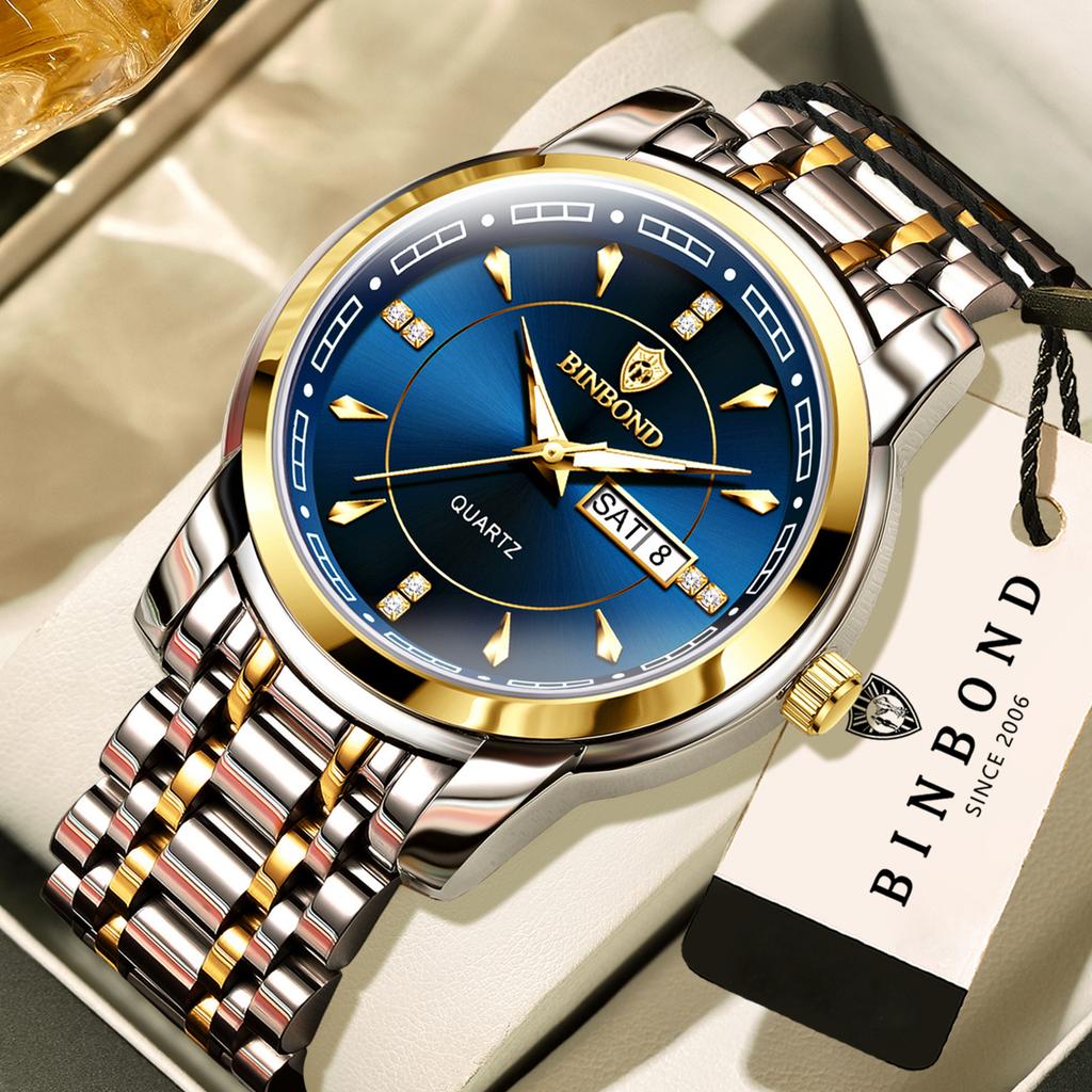 BINBOND Orginal Brand Luxury Quartz Wristwatches For Men Luminous Waterproof Week Display Auto Date Men's Watch Casual Reloj