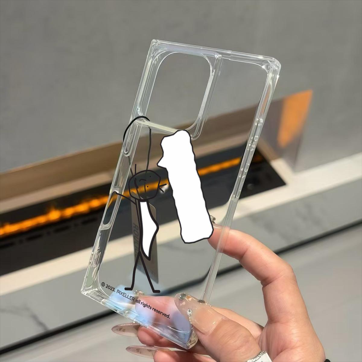 

Прозрачный квадратный чехол-трубка для защиты iPhone 11 13 16 ProMax 14 Pro Max 12 15 Plus, защита от окисления, чехол с узором Line People iphone 16