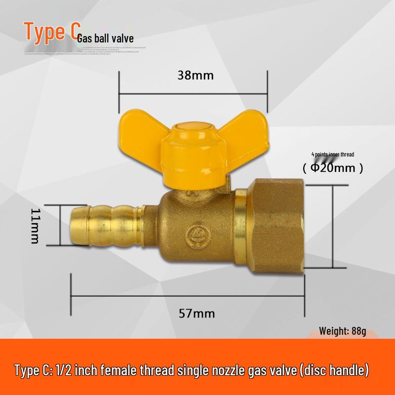 All-Copper Thickened Double Male Thread Gas Ball Valve, 4-Point Natural Gas Valve Switch