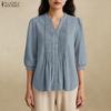 Camicetta casual da donna con scollo a V, tinta unita, ampia, manica 3/4