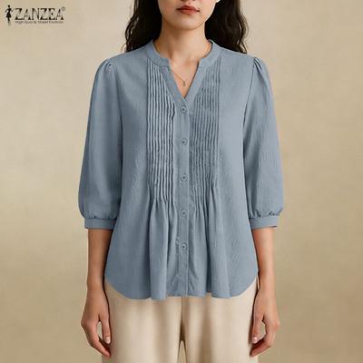Bluză casual pentru femei, cu decolteu în V, de culoare uni, cu mâneci 3/4