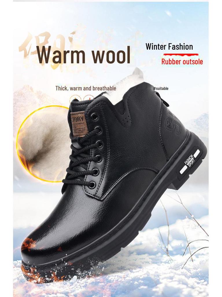 Men's Genuine Leather High-Top Retro Martin Boots with Thick Cotton Lining