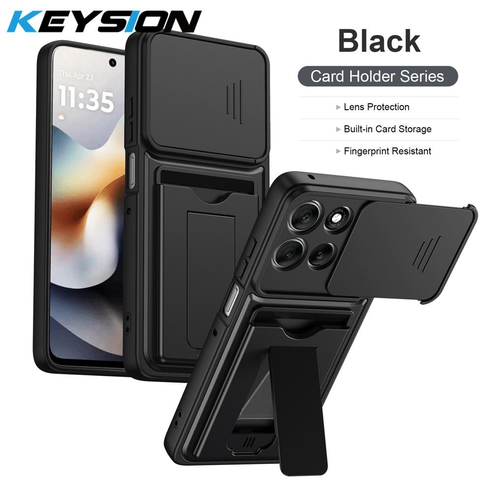 KEYSION Card Holder Bag Phone Case for Motorola MOTO G86 G67 G57 Power G56 5G Slide Camera Protection Kickstand Shockproof Cover