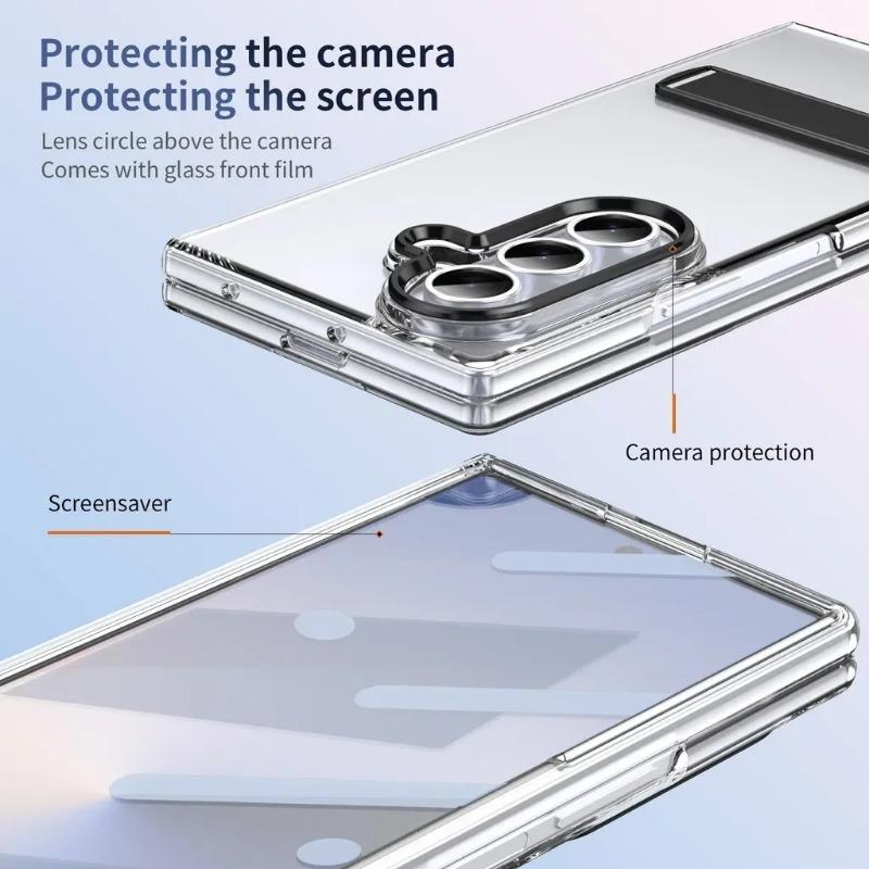 Simple Clear with Foldable Kickstand Phone Case for Samsung Galaxy Z Fold 7 6 5 4 3 Screen Protector Shockproof Protect Cover