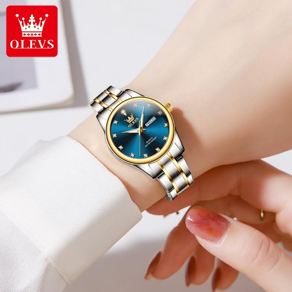 OLEVS Womens Wrist Watch Business Fashion Watches Stainless Stee Watch Bands Quartz Watch For Woman Waterproof Week Date Wristwatch