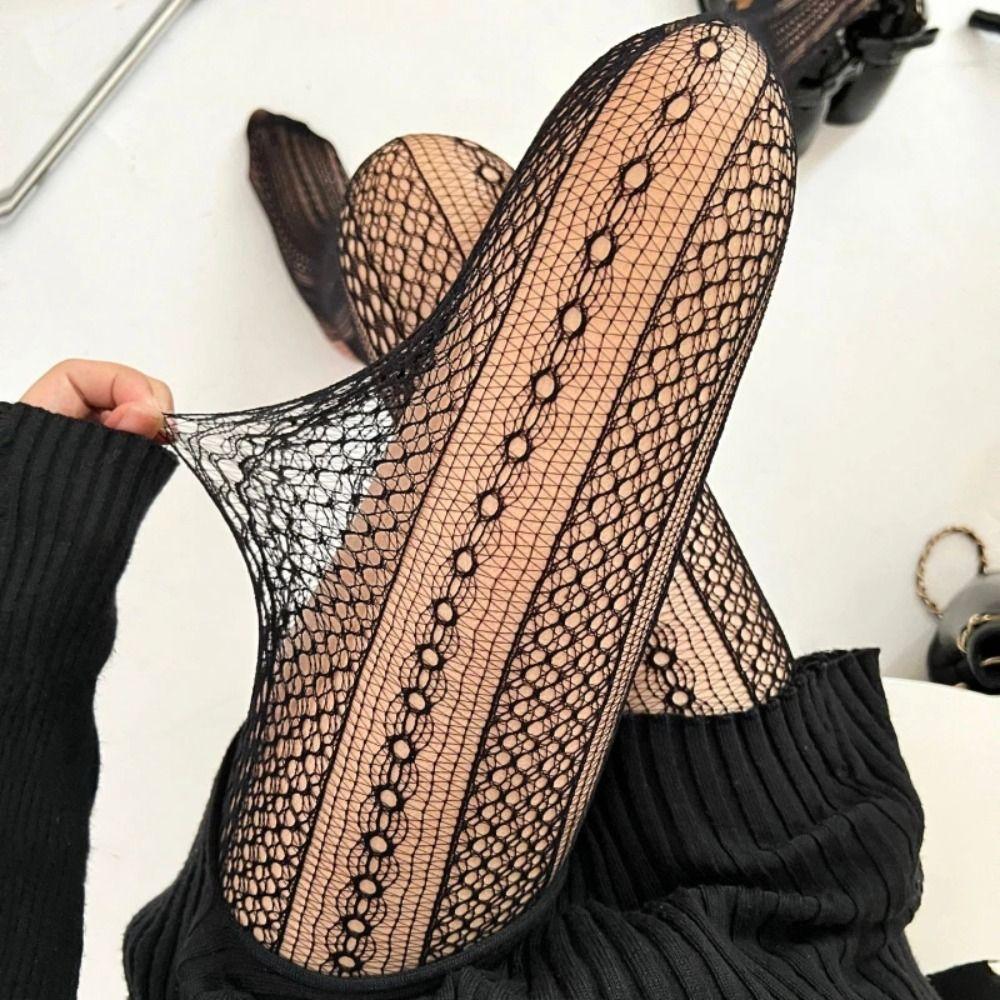 Sexy Hollowed Fishnet Pantyhose Elastic Striped Mesh Stockings Breathable Lace Tights Lolita Wear