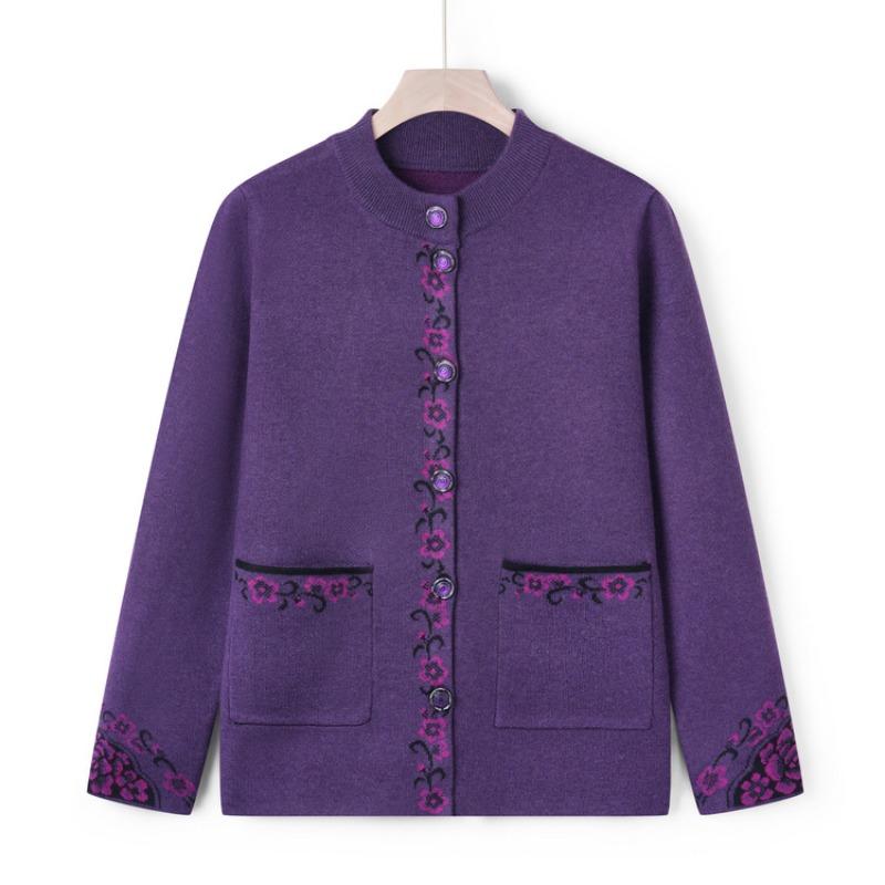 New Mom Pack Autumn Cardigan Jacket Middle Elderly Knitted Sweater Female Grandma Pack Sweater Elderly
