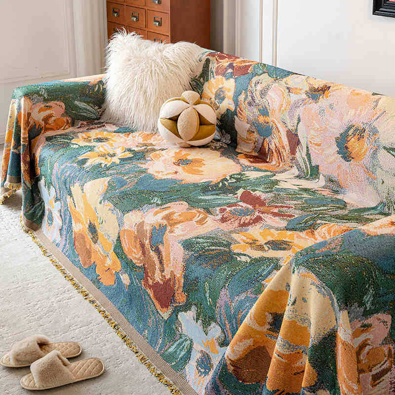 1 Stück Vintage Ölmalerei Stil Gewebter Sofabezug Kratzfest, Geeignet für alle Jahreszeiten, Anwendbar für Schlafzimmer und Wohnzimmer Heimdekoration