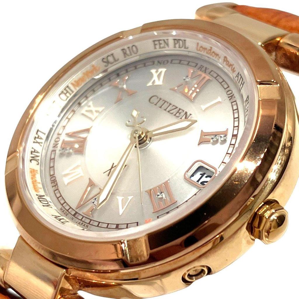 Used CITIZEN Cross Sea Solar Eco Drive Watch Total Weight Approximately 21.6g Titanium Genuine Leather Radio Solar Silver Dial H240-T021671 Women's
