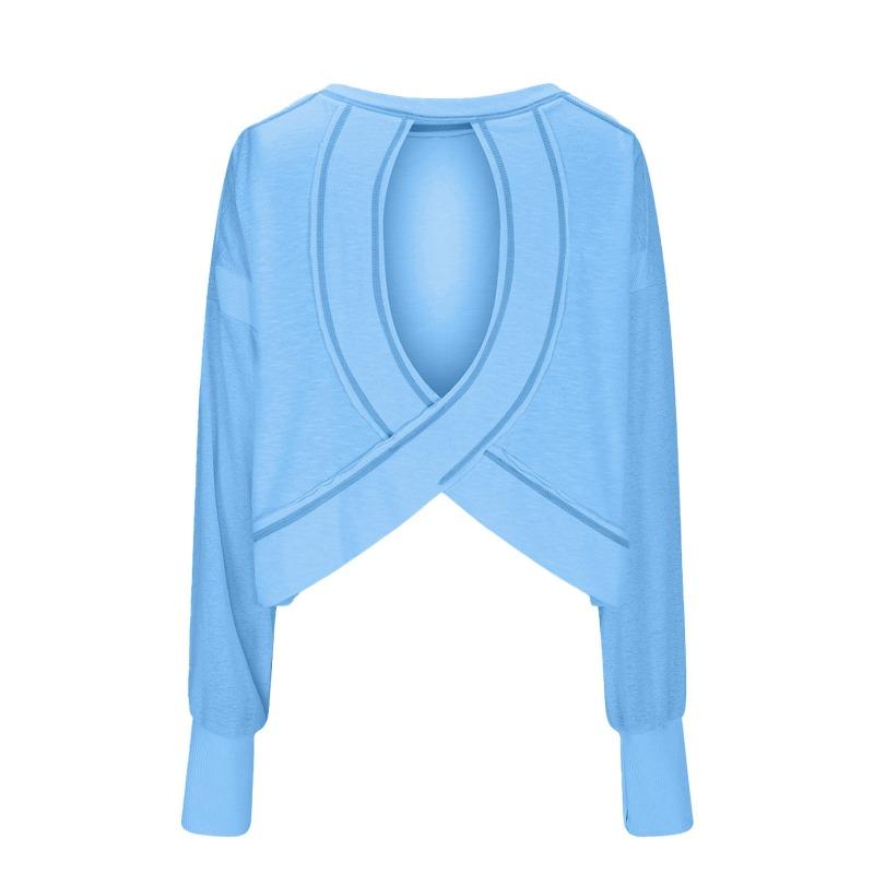 Women's Loose Long Sleeved Backless Women's Top Age Reducing Hollow Out Short Round Neck Women's T-shirt