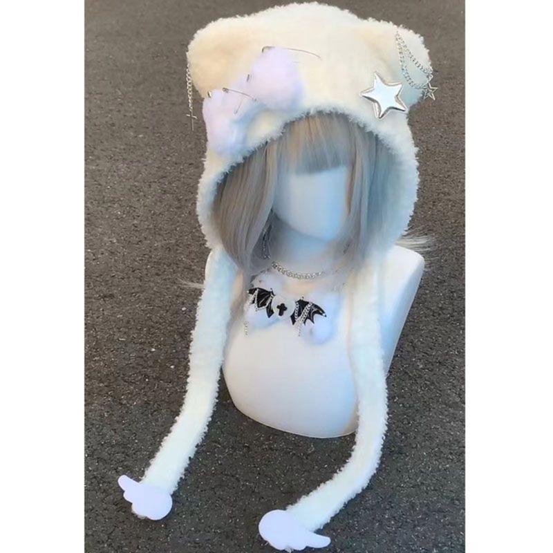 Winter Cartoon Caps with Ear for Halloween Furry Caps Unisex Winter Headgear Accessory Outdoor Use