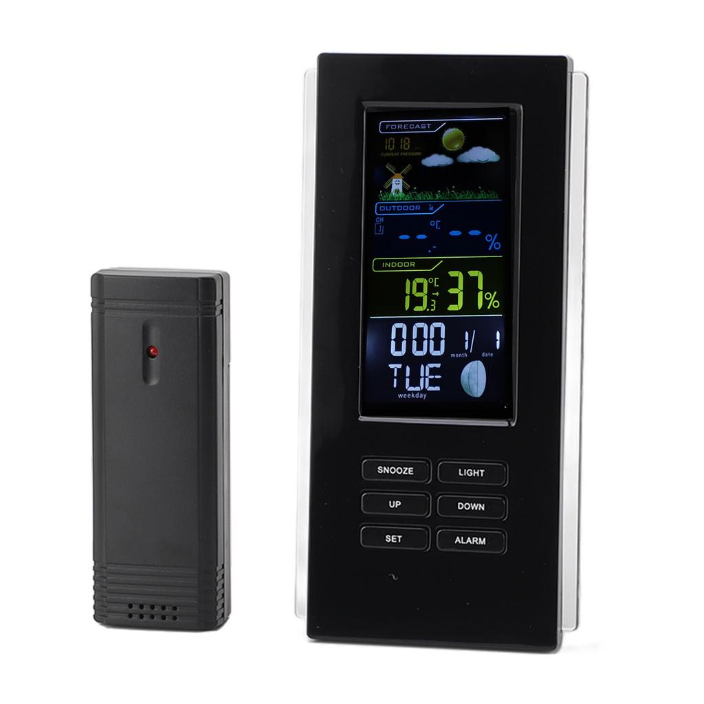 Wireless Weather Forecast Station Indoor Outdoor Thermometer Hygrometer Color Display Digital Temperature Humidity Monitor Alarm Clock Backlight