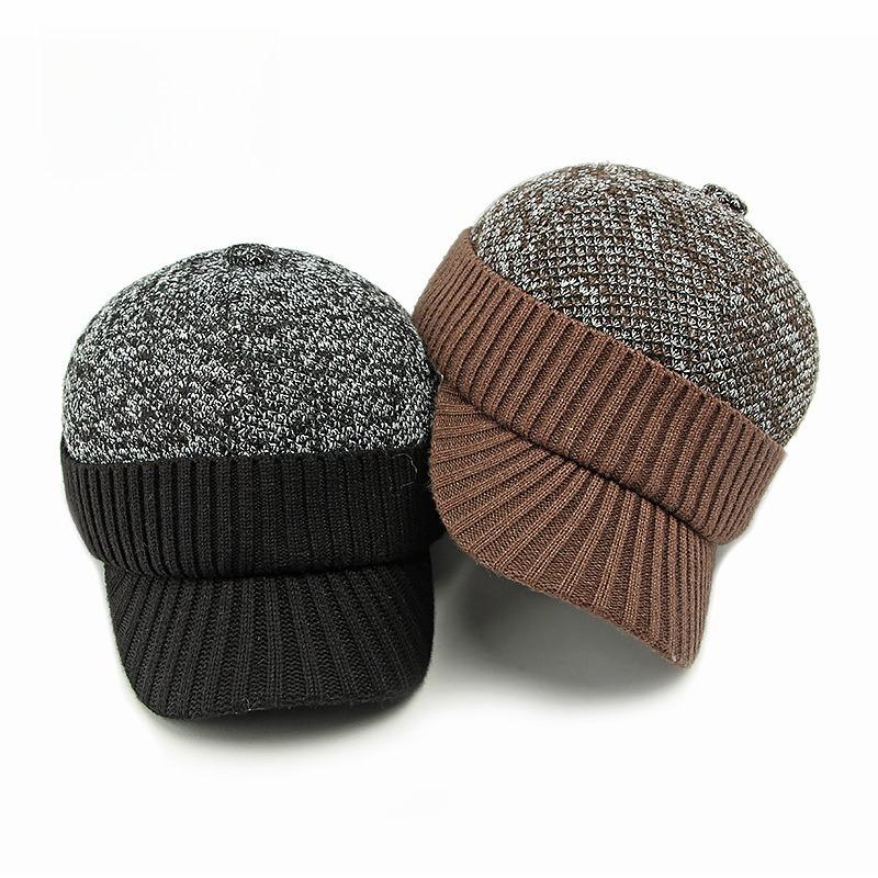 Winter Knitted Baseball Cap for Men Fleece Lined Thickened Warm Peaked Hat with Ear Protection Casual Knit Dad Cap