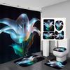 4Pcs Painted Floral Shower Curtain Set with Non-Slip Bath Mat, Toilet Lid Cover, Contour Rug & 12 Hooks, Bathroom Decor