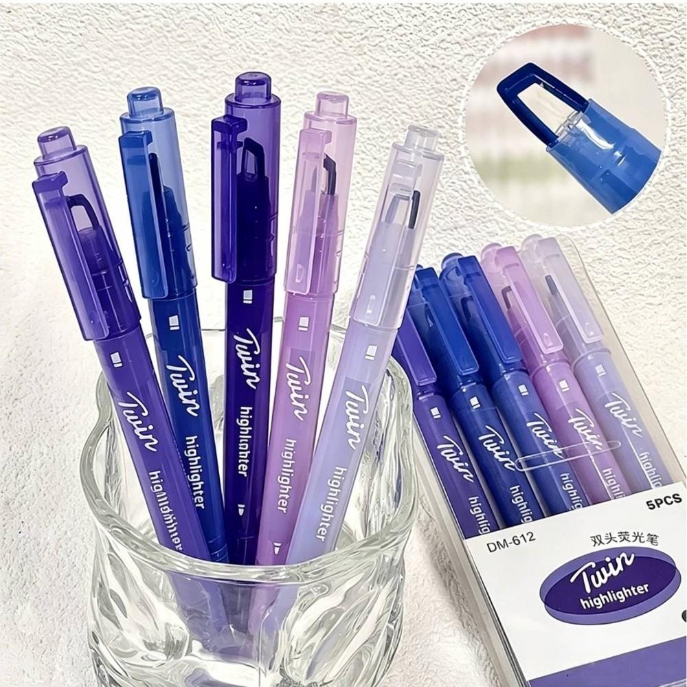 5pcs/set Visible Window Highlighter Set Multi-Color Dual Tip Highlighter Highlighter Pen Journaling Set-6