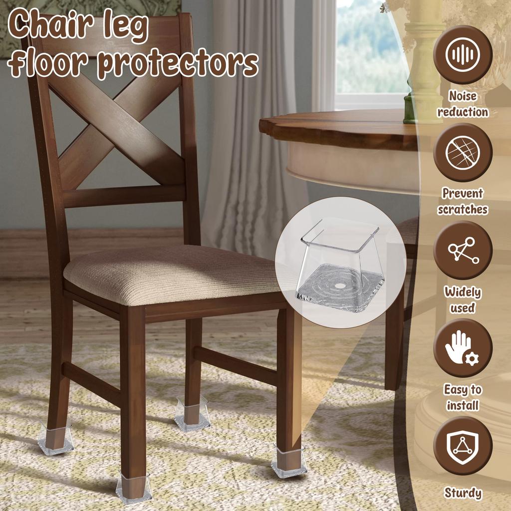 32 Pcs Silicone Chair Leg Floor Protector M/L/XL Anti Slip Furniture Leg Cover with Felt Bottom Square Furniture Feet Protectors