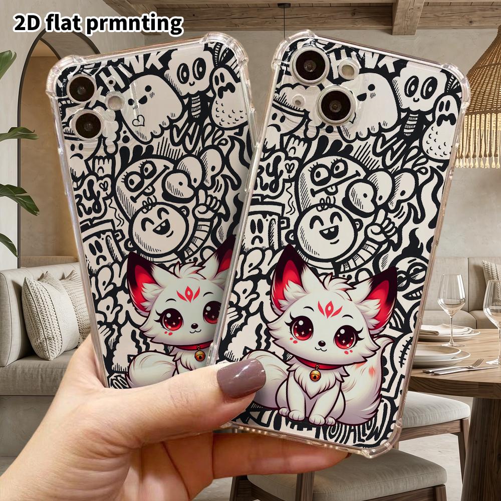 Phone Case: 2D flat suitable for iPhone 18 17 16 15 14 13 Pro, transparent corner protection case, Red Eyed Nine Tailed Fox, Christmas and Halloween g