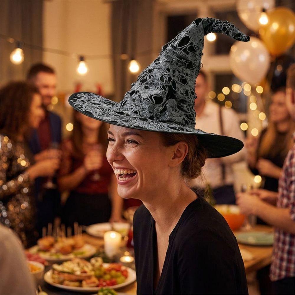 Large Wide Brim Halloween Wizard Hat Gothic Pointed Mage Hat Breathable Wizard Cap School Event