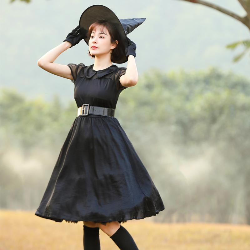 Cosplay Halloween Cosplay Black Mesh Witch Cosplay, Parent-Child Makeup Party Costume Magic Witch Dress