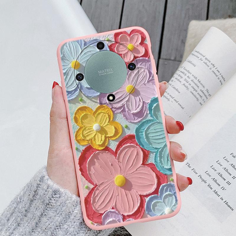 For Honor X9a X9b X9c X7c X6a X6b X7a X8a X8b X8 Magic 5 6 7 Lite oilPainting Flowers Butterfly Phone Case Korean Shockproof TPU