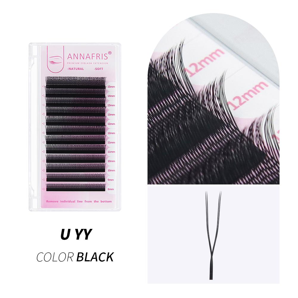 ANNAFRIS U-shaped YY 3D 4D 5D Eyelash Extension Double Tips U YY Premade Fan Lashes Fluffy Soft False Eyelashes