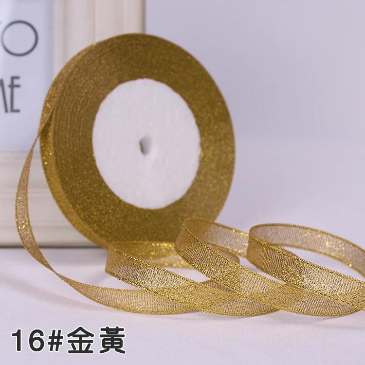 6mm 10mm 15mm 20mm 25mm 40mm 50mm 25 Jardów Złote Srebrne Brokatowe Wstążki Owijanie Prezentów Ślubnych Boże Narodzenie Halloween Impreza DIY Rękodzieło