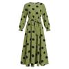 Women's long sleeve round neck polka dot print elegant long dress