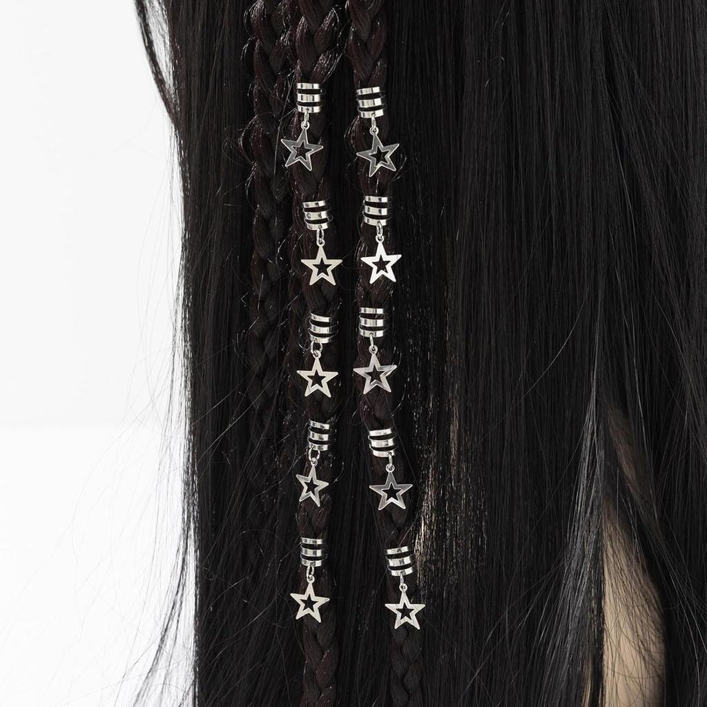 Gold & Silver Plated Dreadlock Hair Extension Rings - 20pcs Star Design DIY Accessory Set