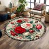 Elegant Floral Bloom with Red Roses Print Round Rug, Living Room, Bedroom, Playroom Carpet, Non Slip Floor Mat, Gift