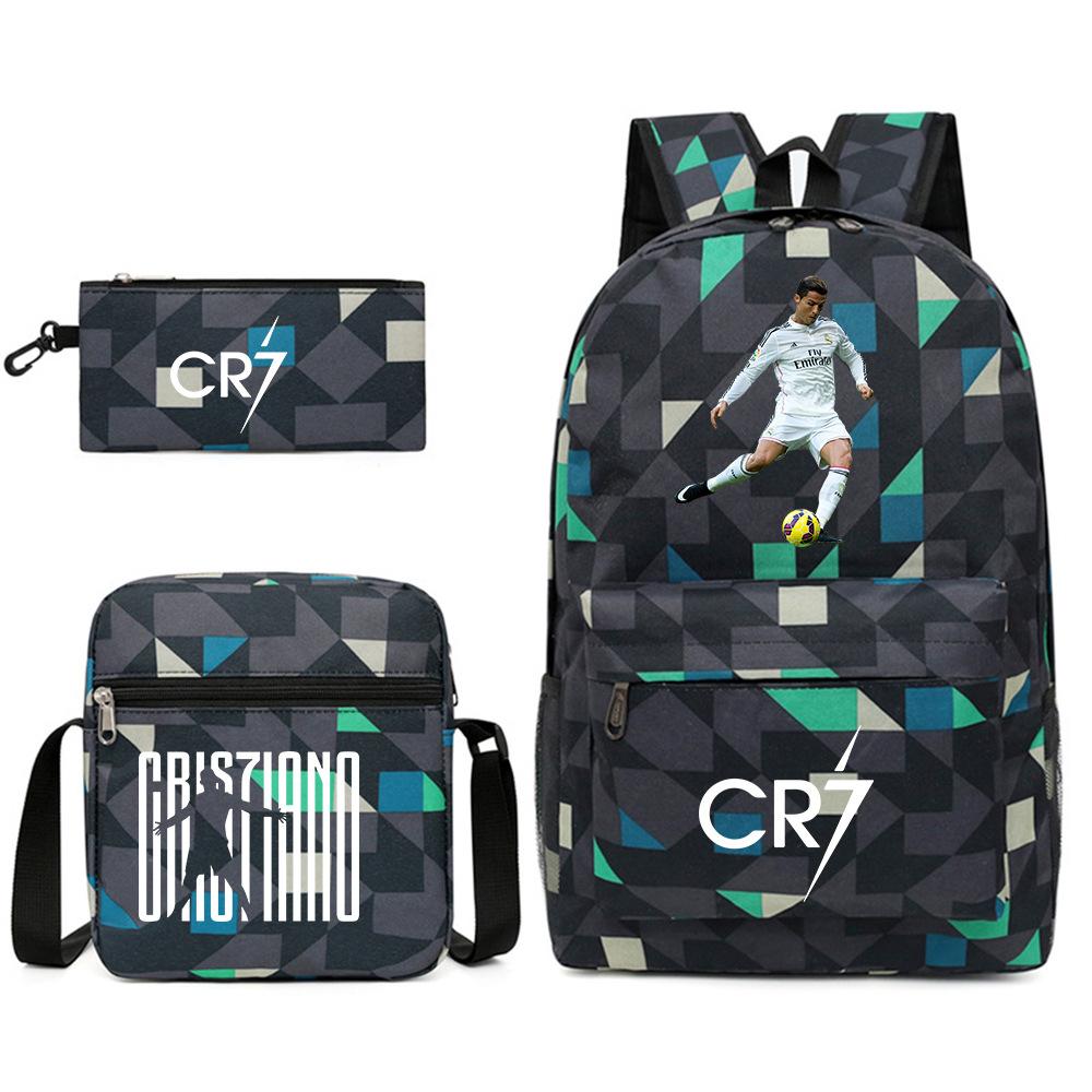 Soccer Star Backpack Set 3 In 1, Youth School Bookbag with Shoulder Bag and Pencil Case, Sports Travel Rucksack