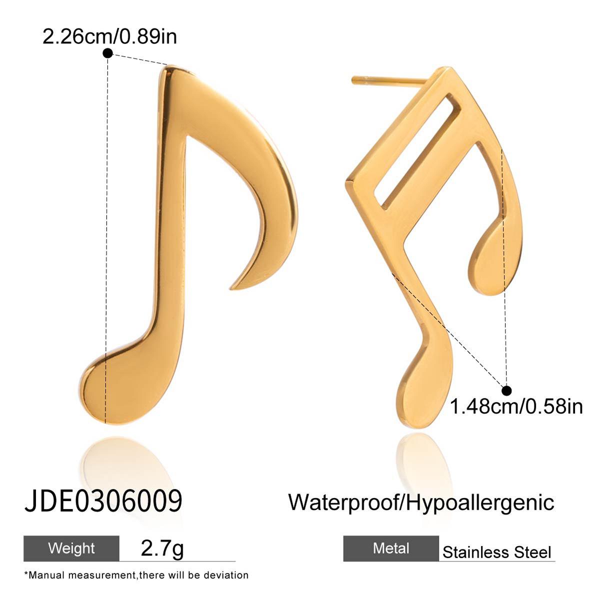 

Design sense niche design 18K gold glossy music note earrings earrings jewelry