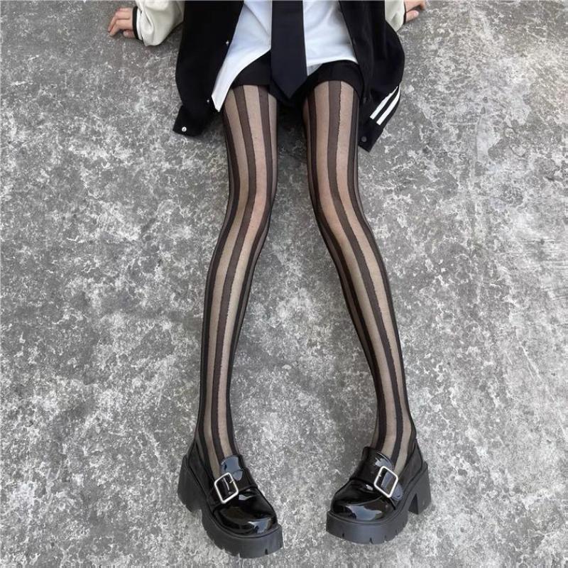 Gestreifte Oberschenkelhohe Strümpfe Strumpfhosen Dessous Strumpfwaren Ultradünne Nylonstrumpfhosen Strumpfhosen Damen Schwarze Strumpfhosen Bodystockings Neu
