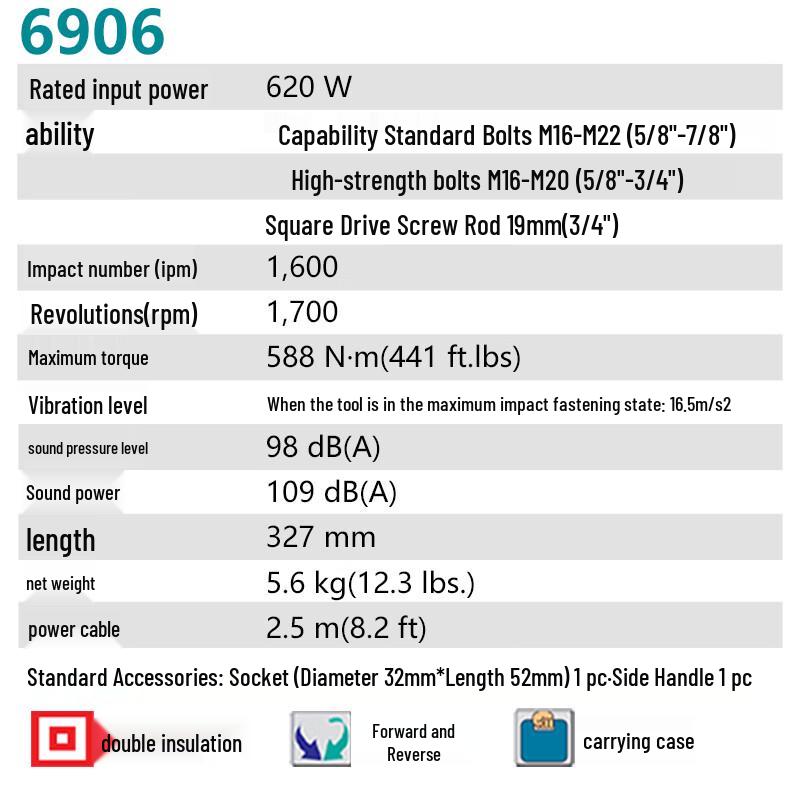 Makita 6906 Corded Electric Impact Wrench CN Plug (adapter Included)