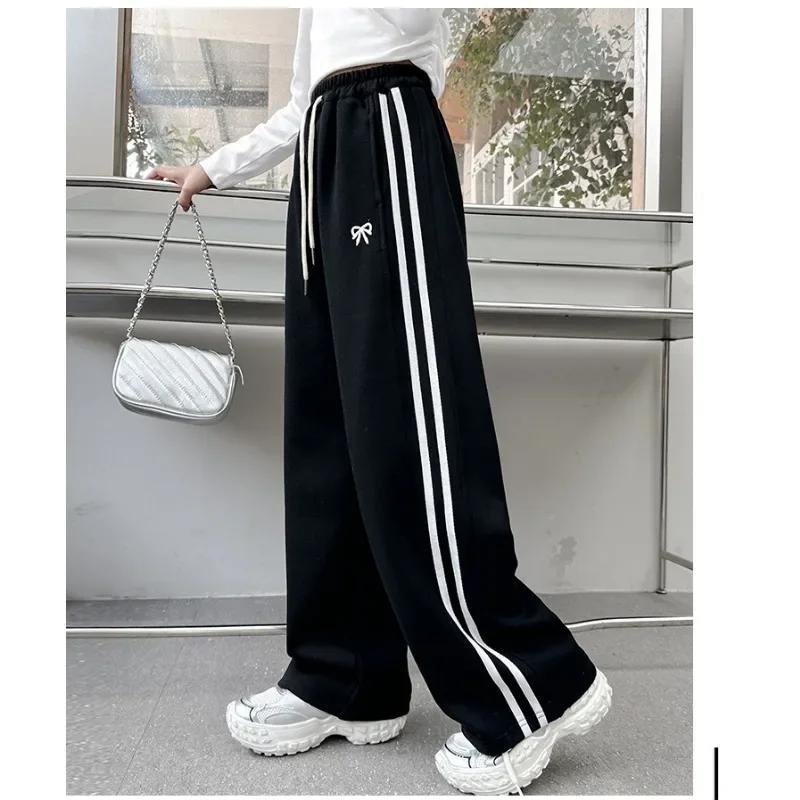 4-14Y Girls Sweatpant Side Striped Junior Fleece-lined and Thickened Girl Sports Pant Elastic Waist School Girl Straight Pant Dog Print Trouser