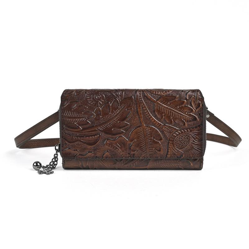 Johnature Phone Bag Retro Embossed Large Capacity Multi Card Women's Wallet Versatile Small Crossbody Bag