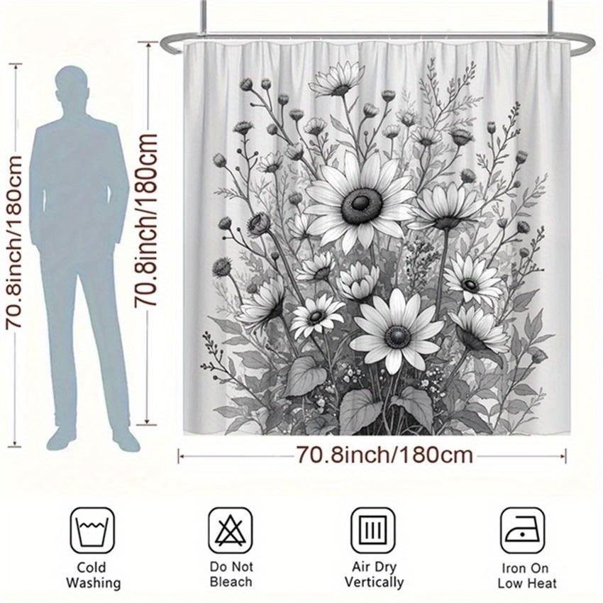 Monochromatic Botanical Shower Curtain - Floral Design, Polyester, 70.8x70.8 Inches