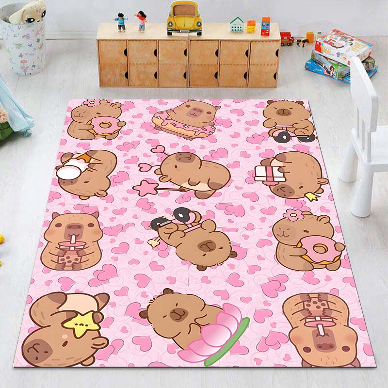 New Cute Capybara Cartoon Print Rug Carpets for Bedroom Living Room Sofa Mat Door Mat Dressing Room Rugs for Gifts