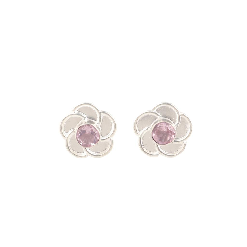 925 Stamped Silver Genuine Morganite Gemstone Flower Handmade Stud Earrings 0.5" EE-157-3