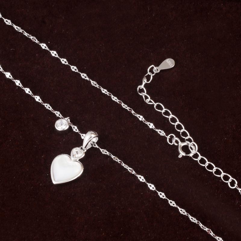 White Mother of Pearl Heart S925 Sterling Silver Necklace - Elegant and Versatile Clavicle Chain with a Niche Luxury Design for Women