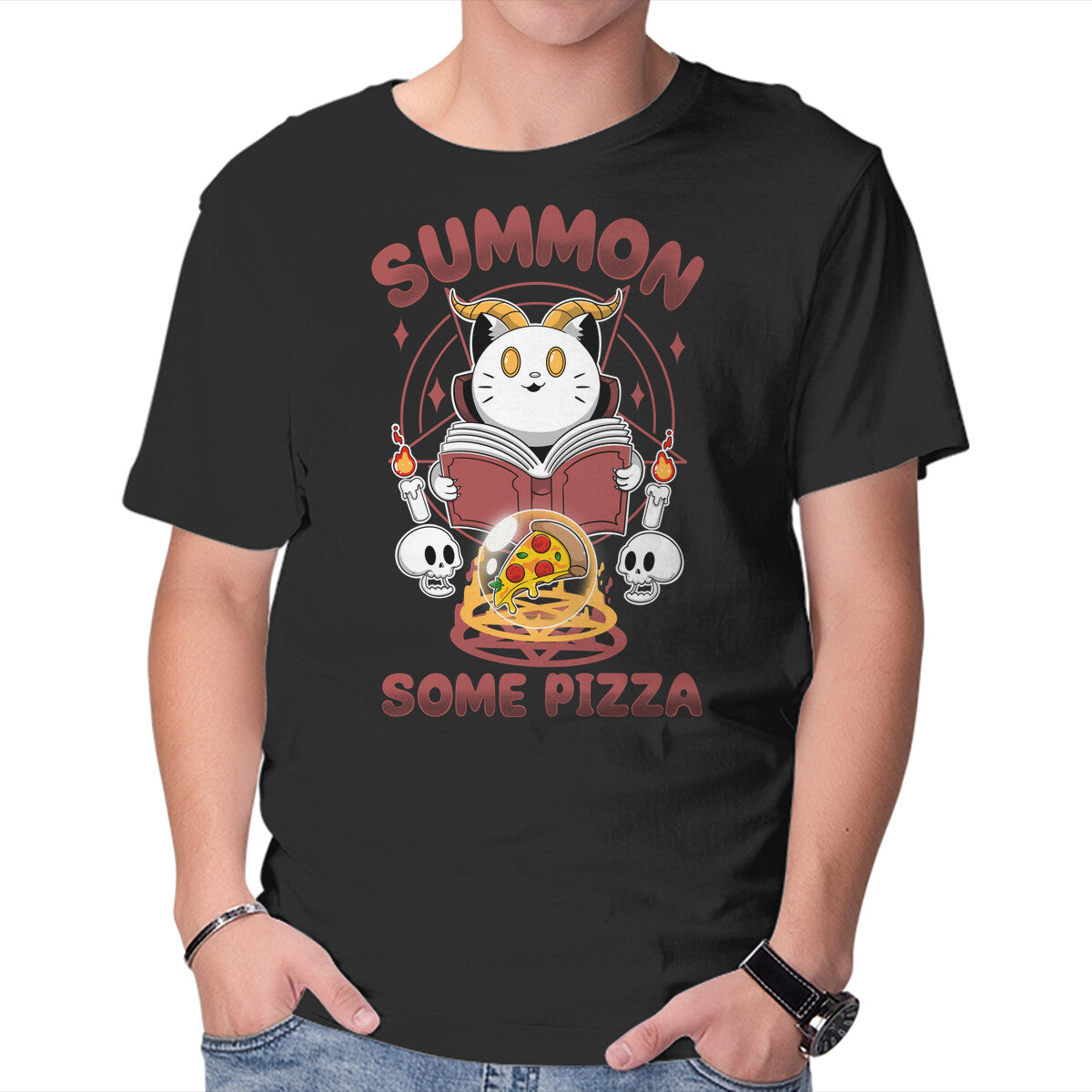 Unisex Crew Neck T-Shirt Summon Some Pizza Graphic Short Sleeve Casual Tee XS