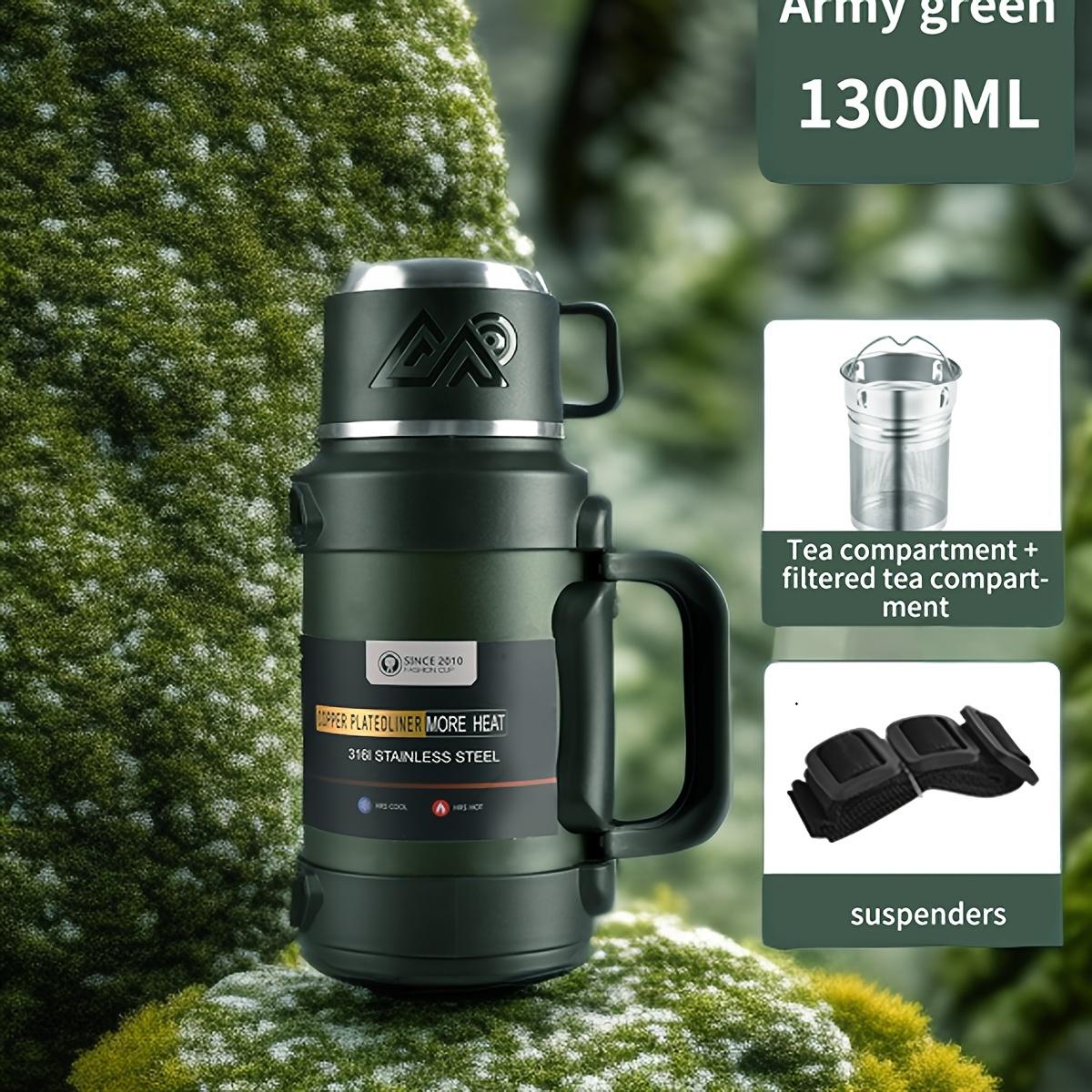 Large Capacity 316 Stainless Steel Insulated Kettle, Insulated Bucket, Insulated Cooler, Coffee Pot, Travel Kettle with Handle 1300ml темно-зеленого