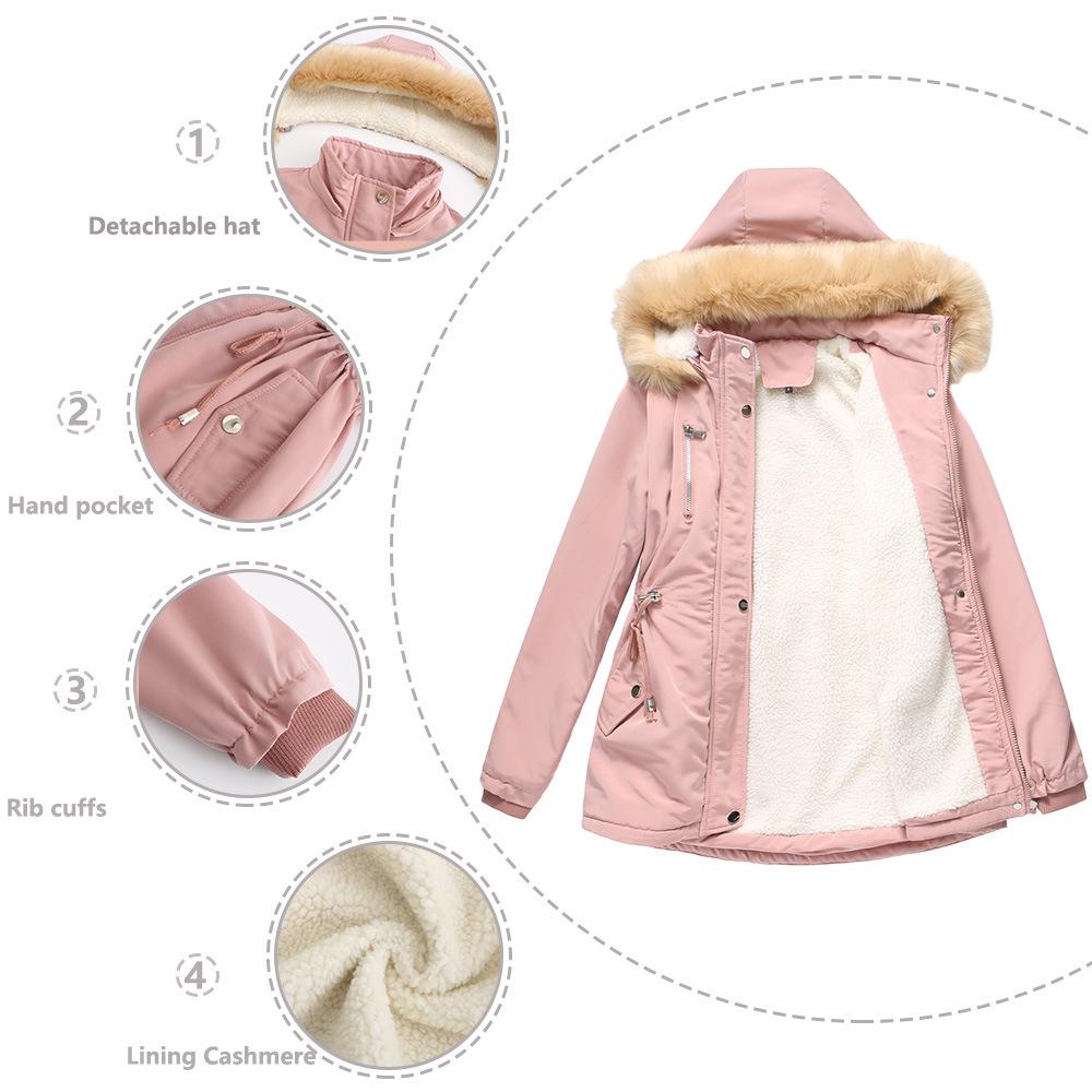 2024 Autumn/Winter Women's Thick Lambswool Cotton Jacket with Removable Hood and Fleece Lining