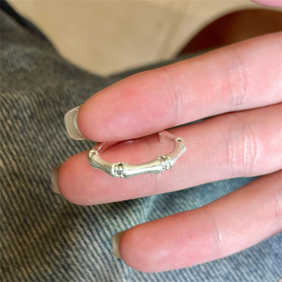 Medieval brushed bamboo zircon ring female simple rich style open index finger ring retro ring tide