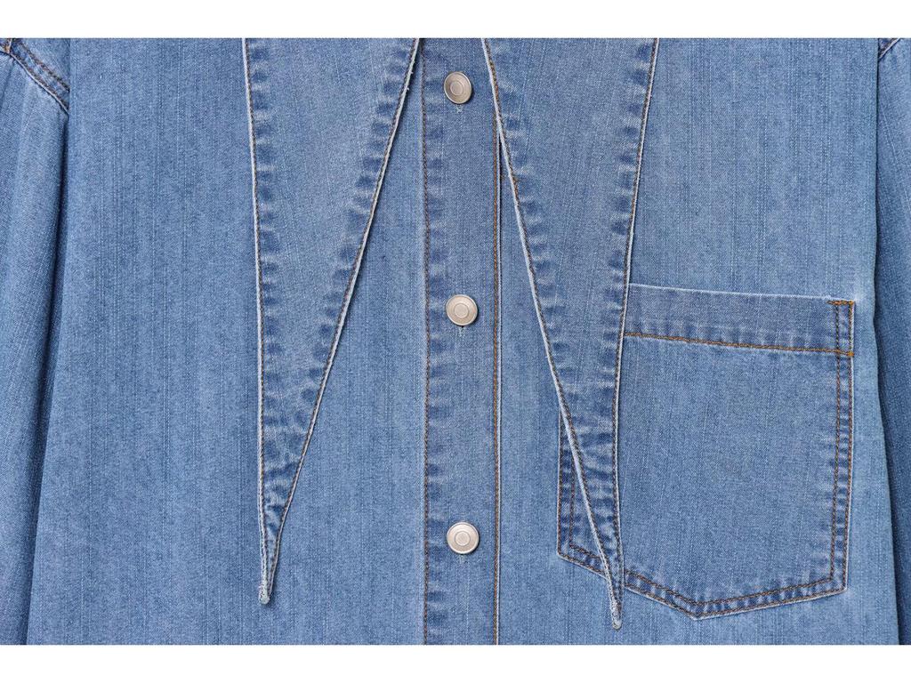 2025 Spring Women's Fashion Bow-Knot Denim Shirt - European & American Style