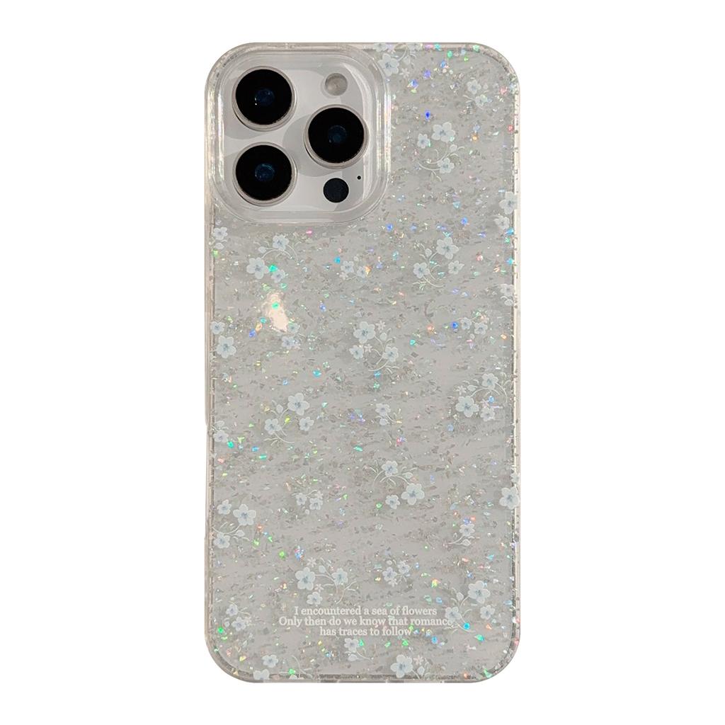 Gentle Blue Floral Suitable for Apple 16promax Mobile Phone Case 17 Glitter Powder Iphone15 Transparent 1312 Temperament