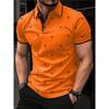Men Fashion Flamingo Print Turn Down Collar Short Sleeve Casual Polo Shirt