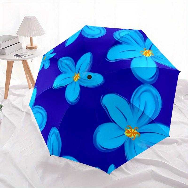 1pc Blue Flower PatternAutomatic Open/close, All-Season Portable Folding Umbrella for Friends, Travel, Everyday, Events - Compact Parasol, O