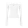 Lace One-word Shoulder Long-sleeved T-shirt Women's Spring and Summer New American Spice Girl Solid Color Splicing Bottoming Shirt Top