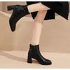 Outono/Inverno Novas Botas de Tornozelo Estilo Britânico Femininas - Bico Quadrado Borla Salto Grosso Decoração Diamante Zíper Lateral Botins