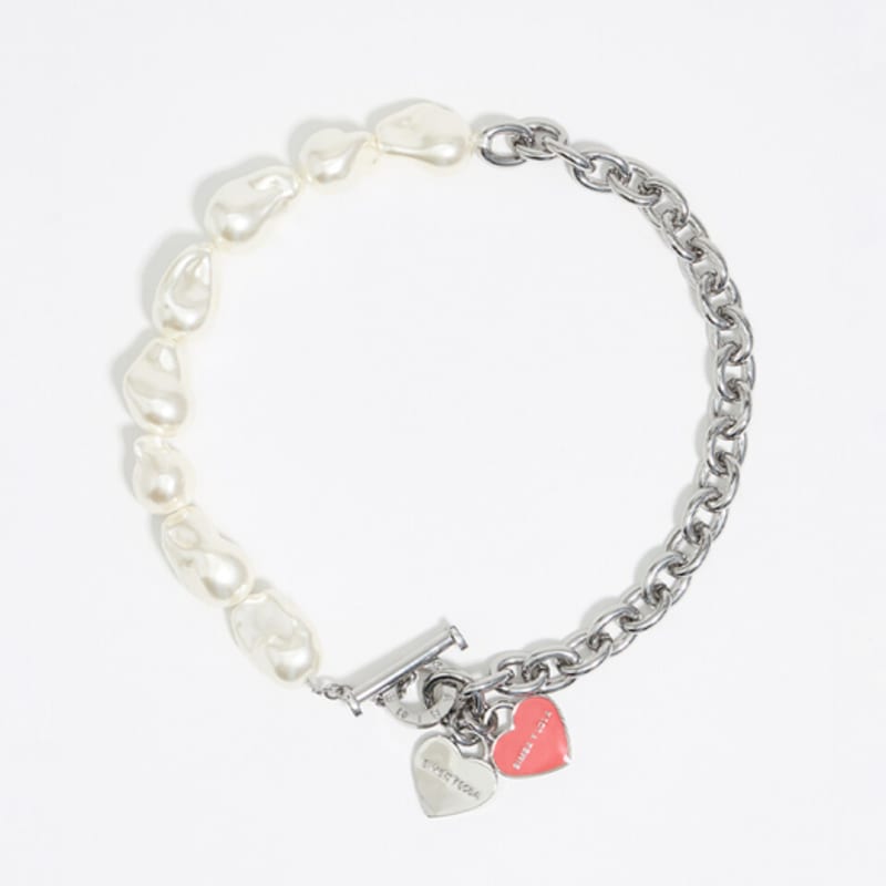 BIMBA Y LOLA [25FW] BIMBA Y LOLA Silver-tone Chain & Heart Logo Pearl Necklace B256AIU016SIF
